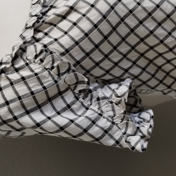 Max Studio Nordstrom blouse top black white check ruffle sleeve size medium - Picture 4 of 10
